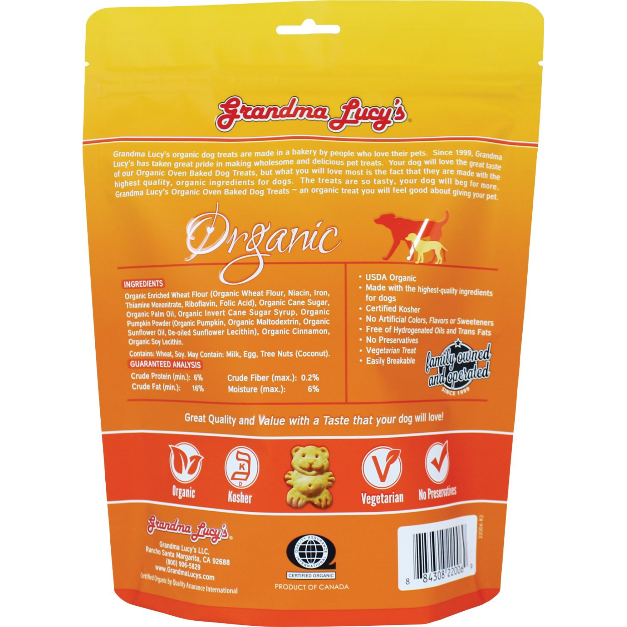 Grandma Lucy's Organic Pumpkin Oven Baked Dog Treats， 14-oz bag