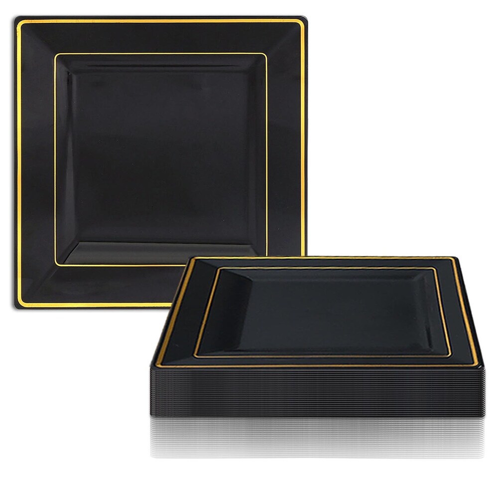 Square Shiny Edge Rim Disposable Plastic Plate Packs   Party Supplies