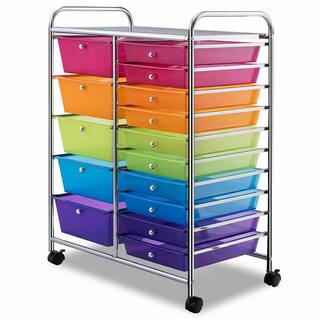 Costway 15 Drawer 4-Wheeled Plastic Rolling Storage Cart Tools Scrapbook Paper Office School Organizer in Colorful HW53825