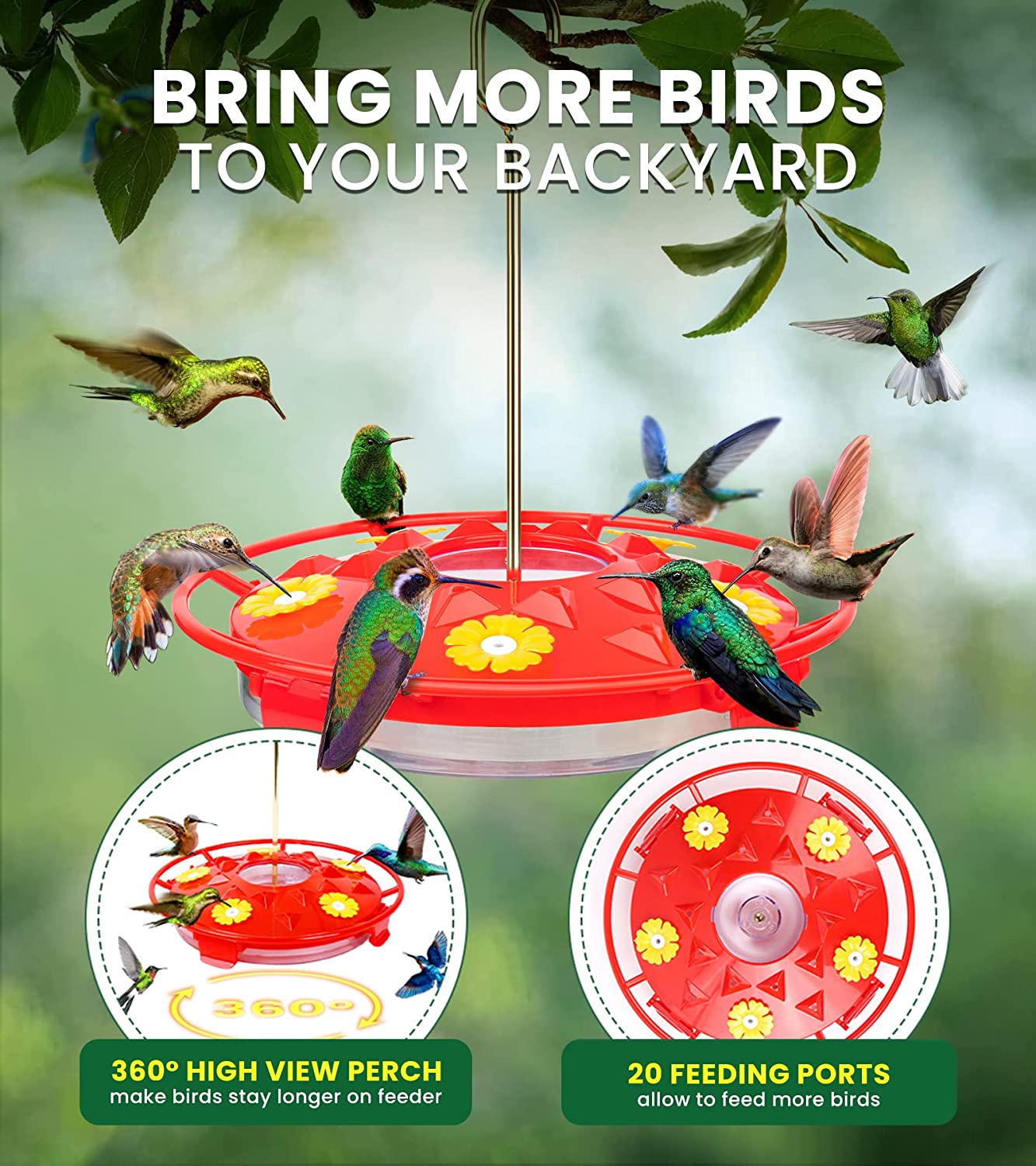 Hummingbird Feeder for Outdoors， 8 Feeding Ports， Leak-Proof， Bird Feeders for Outside and Garden Decoration