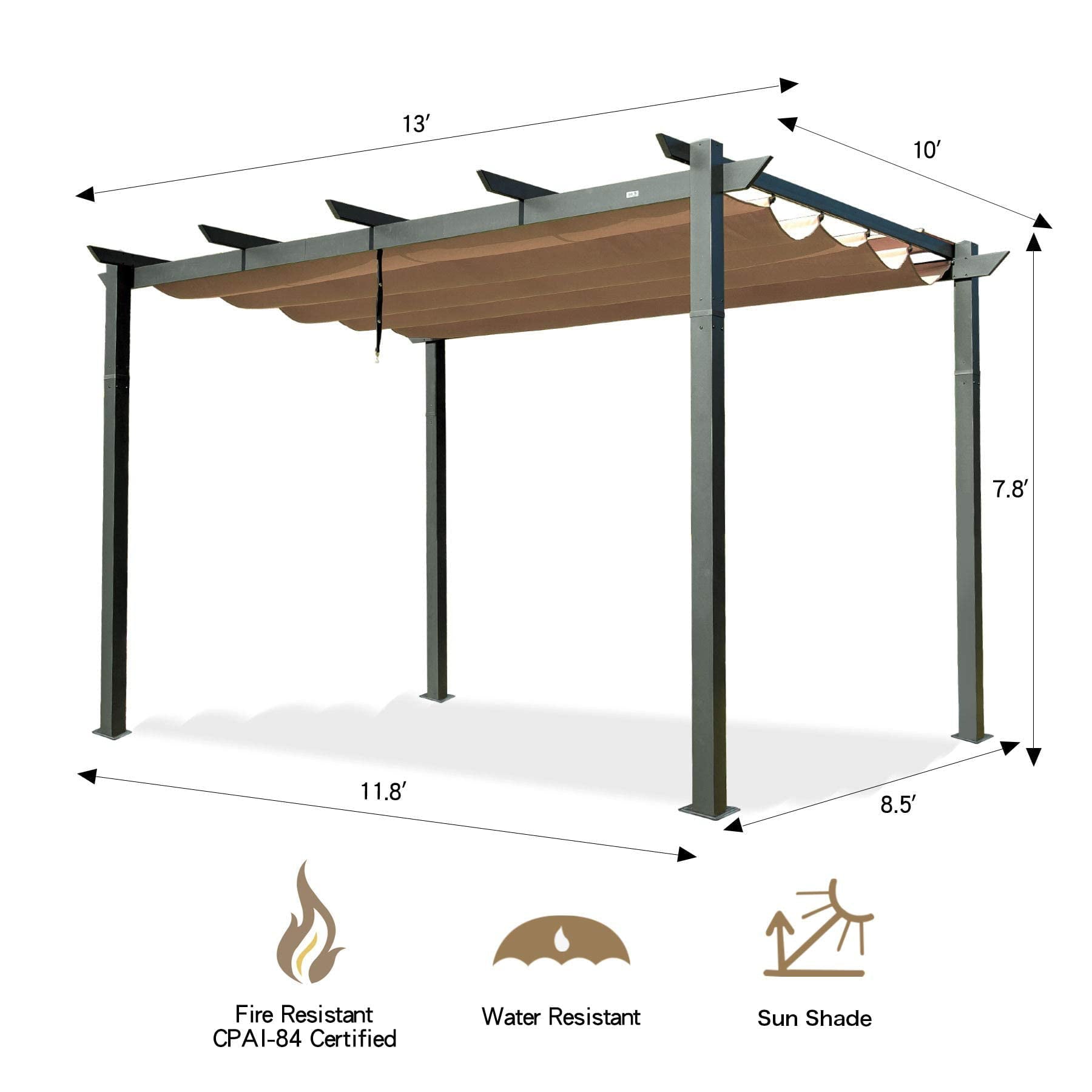 10' x 13' Outdoor Retractable Pergola with Weather-Resistant Canopy Aluminum for Garden, Porch, Gazebo, Grape Trellis Pergol