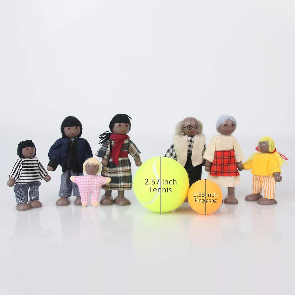 7 People Family Dolls Playset Wooden Figures For Children House Pretend Gift New