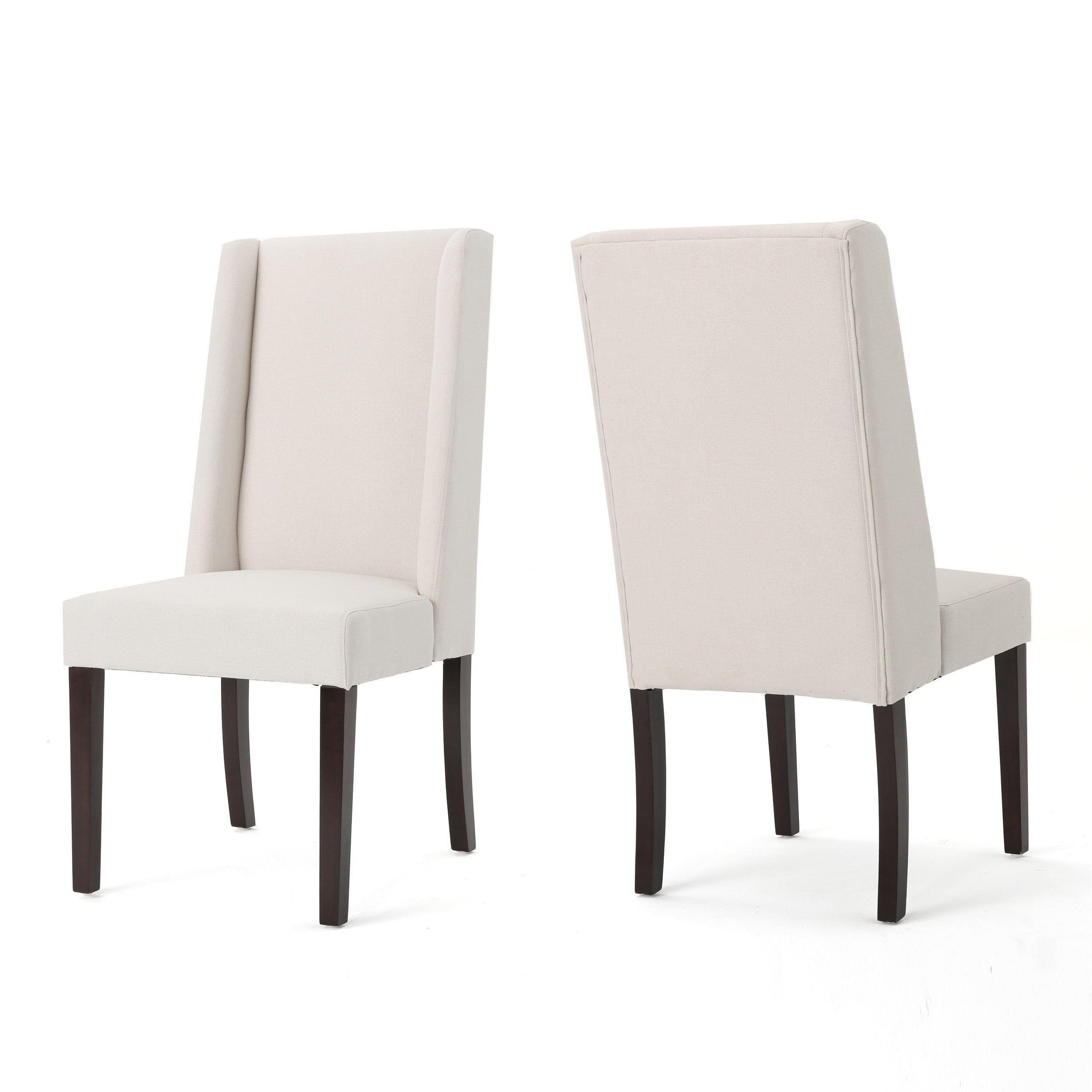 GDF Studio Cline Indoor Contemporary Fabric Wingback Dining Chair (Set of 2)， Ivory and Brown