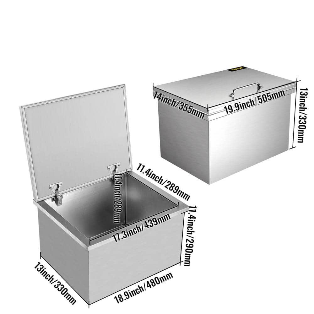 VEVOR Drop in Ice Chest 20 in. L x 14 in. W x 13 in. H Drop in Cooler Stainless Steel with Hinged Cover Bar Ice Bin 36.3 Qt. QRSJ20X14X13VWF0VV0