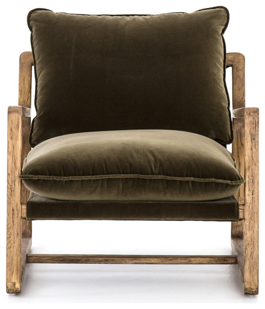 Ava Olive Green Fabric Oak Wood Living Room Arm Chair   Midcentury   Armchairs And Accent Chairs   by Zin Home  Houzz