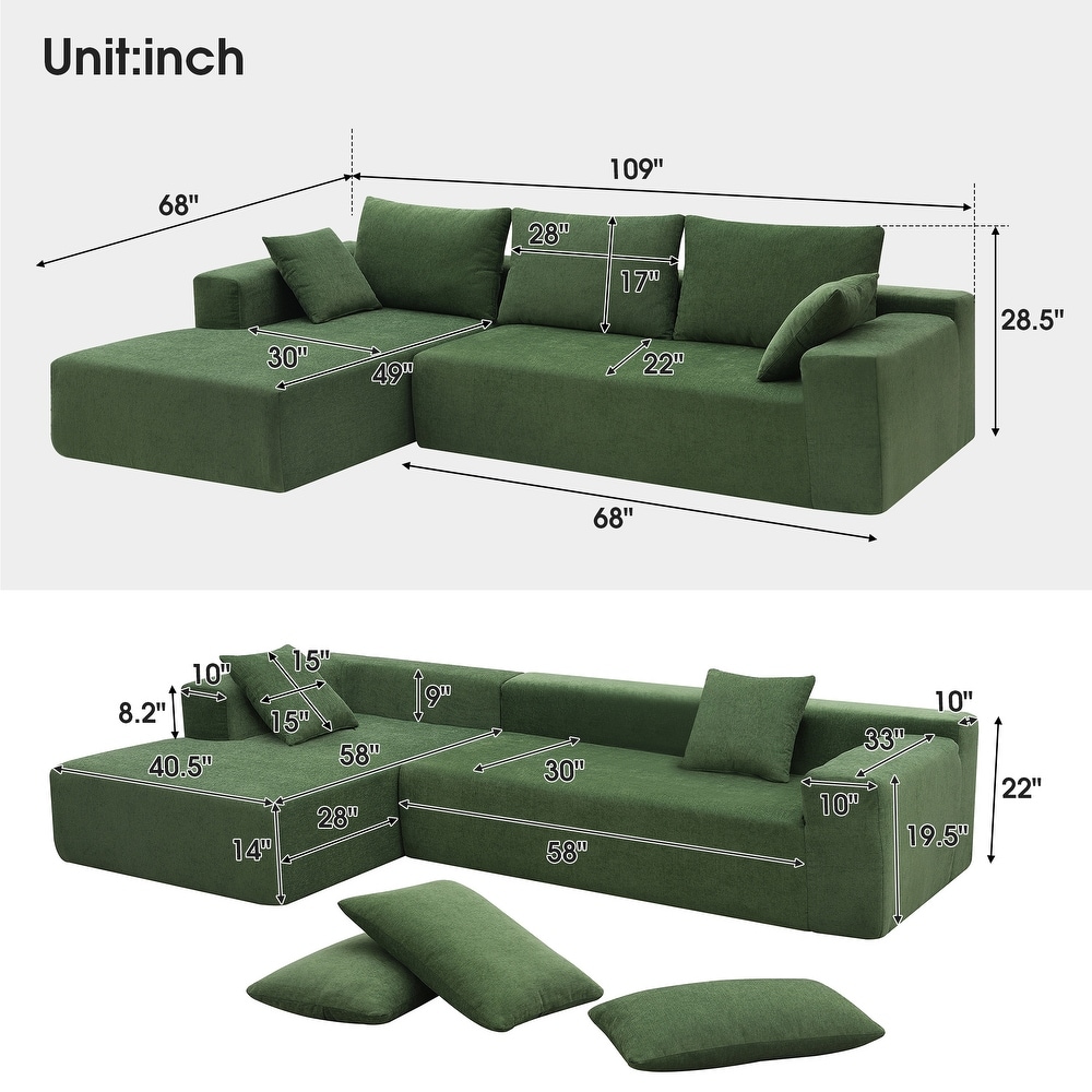 Minimalist Style Modular Sectional Sofa Chenille Fabric L Shape Couch Set with 2 Pillows