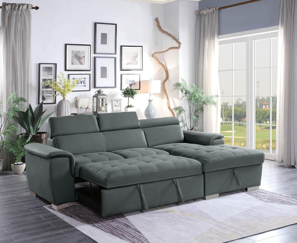 Elenor 2 Piece Set Sectional Sofa With Pull Out Bed And Storage   Contemporary   Sectional Sofas   by Lexicon Home  Houzz