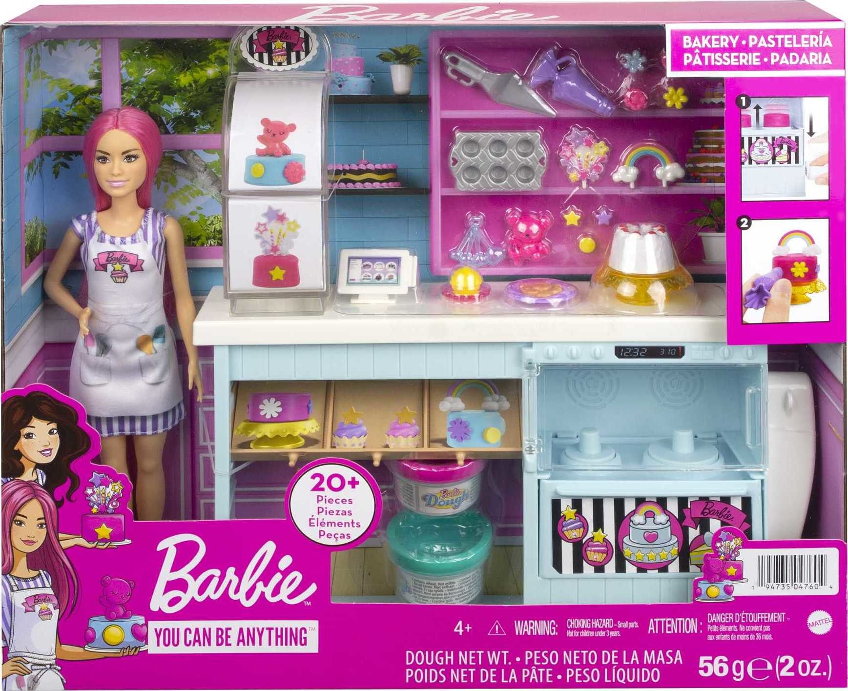 Barbie Bakery Doll & 20+ Accessories, Pink-Haired Petite Doll, Baking Station & Cake-Making Toys