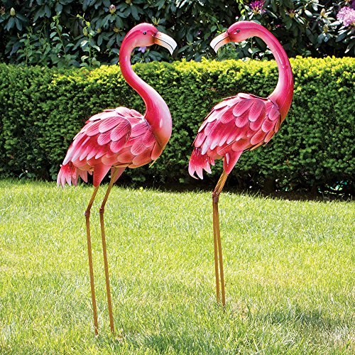 Bits and Pieces - Set of 2 Metal Flamingo Garden Statues - Measures 35 ½” Tall - Outdoor Garden Decoration - Flamingo Yard Art