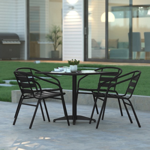 Emma And Oliver 31 5 x27 x27 Square Aluminum Indoor outdoor Table Set With 4 Slat Back Chairs