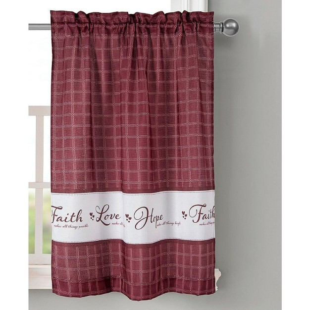 Kate Aurora Country Living Gingham Check Hope Faith Love 3 Pc Cafe Kitchen Curtain Set