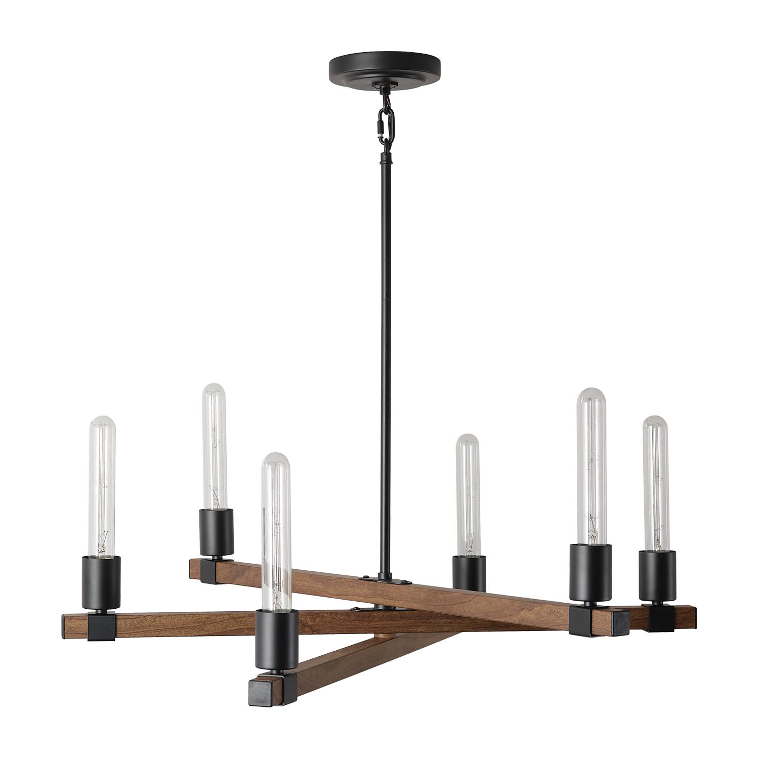 Globe Electric Walken 6Light Matte Black Chandelier with Faux Wood Accents 60546  Crowdfused