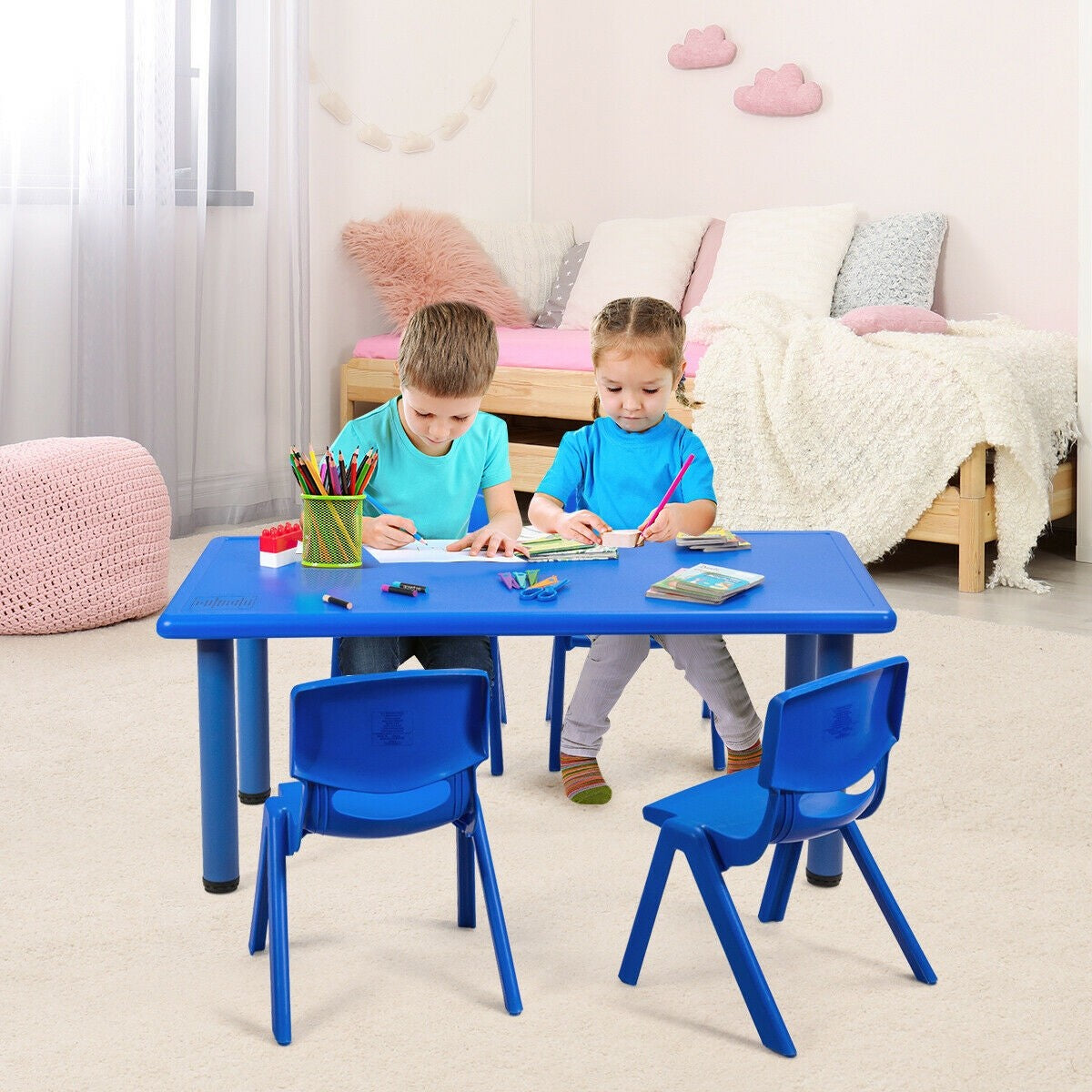 Costzon 47 x 23.5 Inch Rectangular Kids Table, Children School Activity Table for Reading Drawing Dining Playing