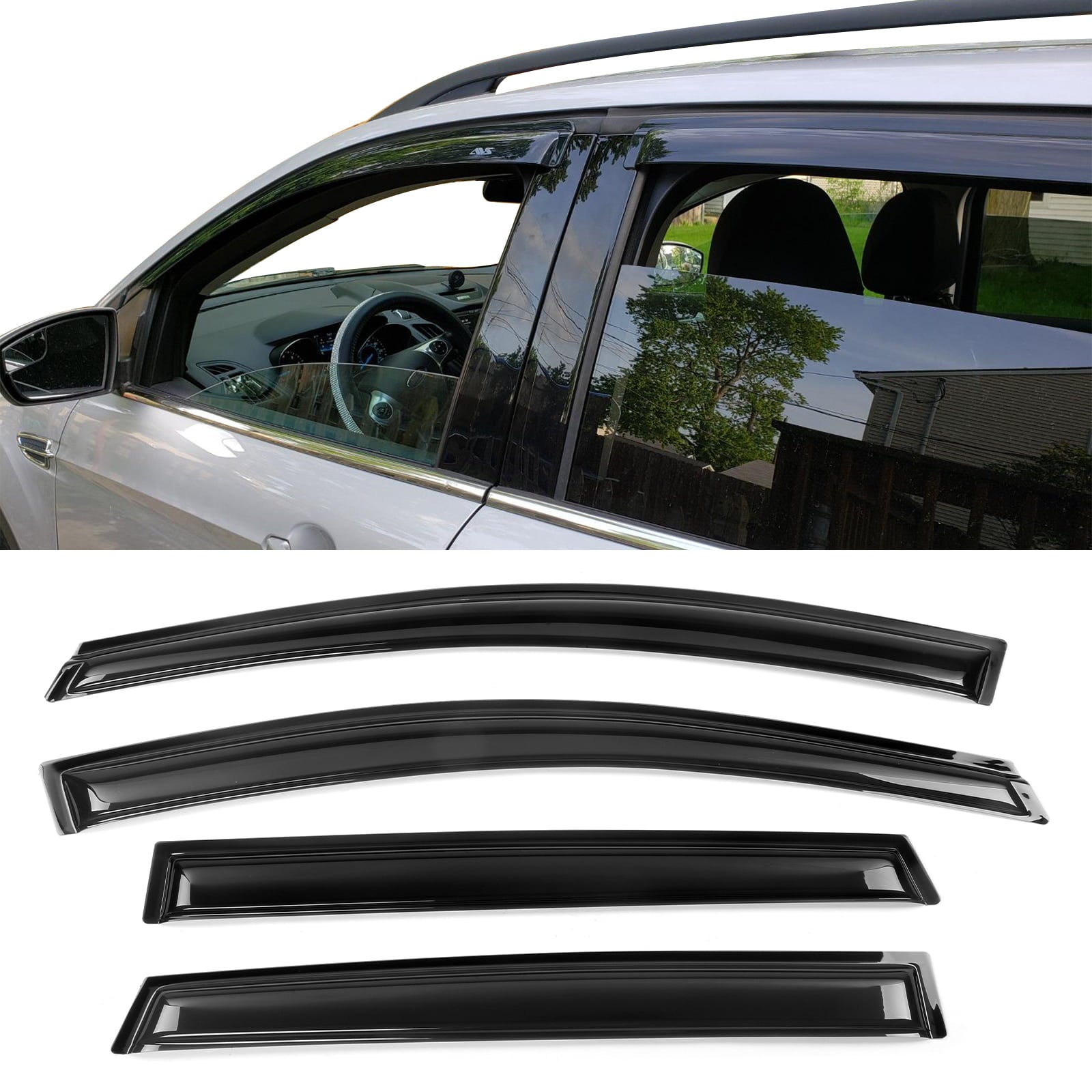 Ikon Motorsports Compatible with 13-19 Ford Escape Acrylic Window Visors Vent Deflector Rain Guard 4Pc Set Outside Mount 2013 2014 2015 2016 2017 2018