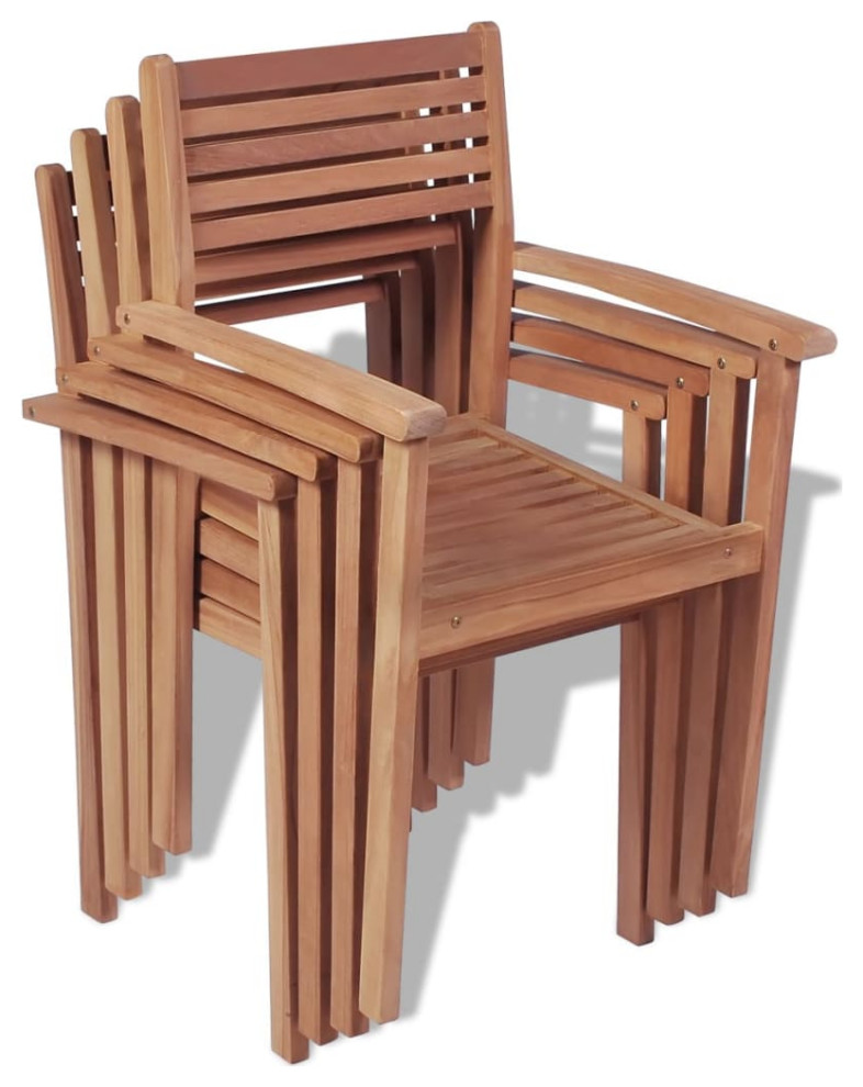 vidaXL 2x Solid Teak Wood Stackable Patio Chair Outdoor Garden Lounge Seating   Transitional   Outdoor Dining Chairs   by vidaXL LLC  Houzz