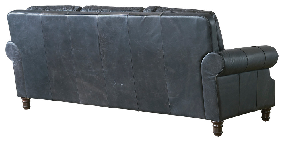 Vintage Leather English Rolled Arm Sofa  Slate   Traditional   Sofas   by Crafters and Weavers  Houzz