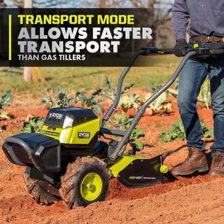 RYOBI 40V HP Brushless 18 in. Battery Powered Rear Tine Tiller with (4) 6.0 Ah Batteries and Charger RY40720