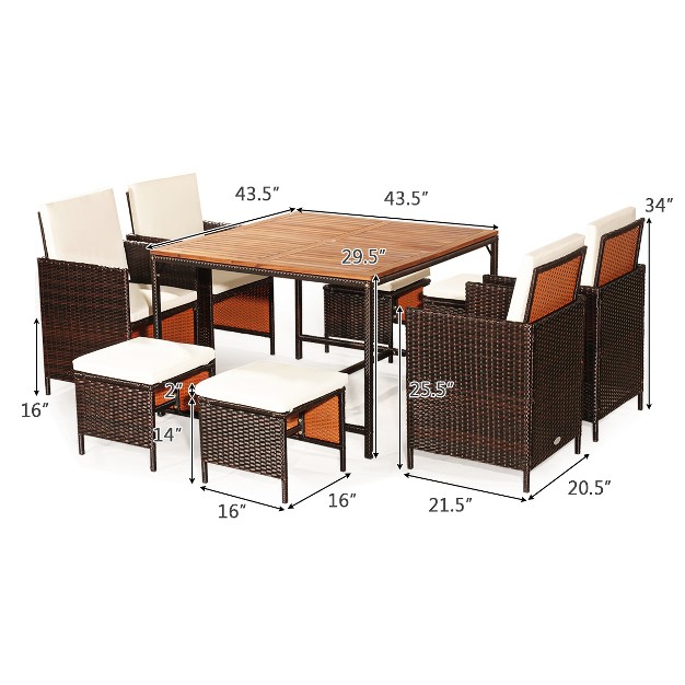 Tangkula 9 piece Outdoor Patio Dining Set Conversation Furniture With Removable Cushions White