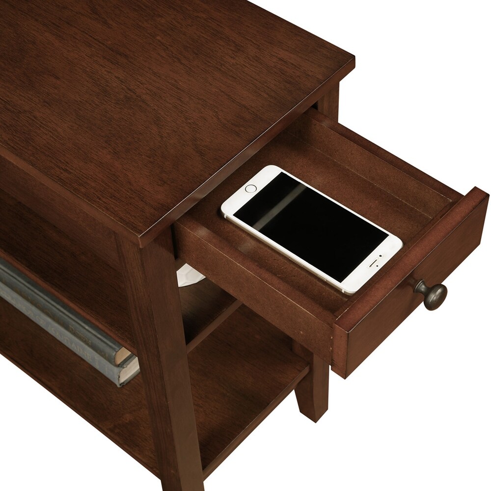 Convenience Concepts American Heritage 1 Drawer Chairside End Table with Charging Station and Shelves