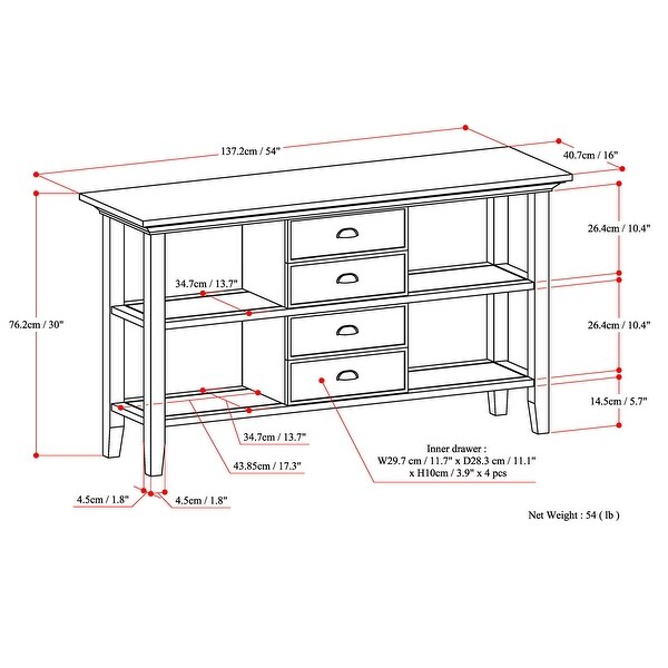 WYNDENHALL Mansfield SOLID WOOD 54 inch Wide Transitional Console Sofa Table - 54 W x 16 D x 30 H