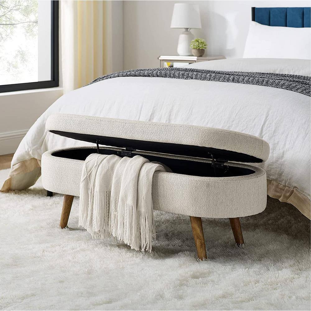 Ottoman Beige Oval Storage Bench(16 in. H x 43.5 in. W x 16 in. D) MX-W48746798