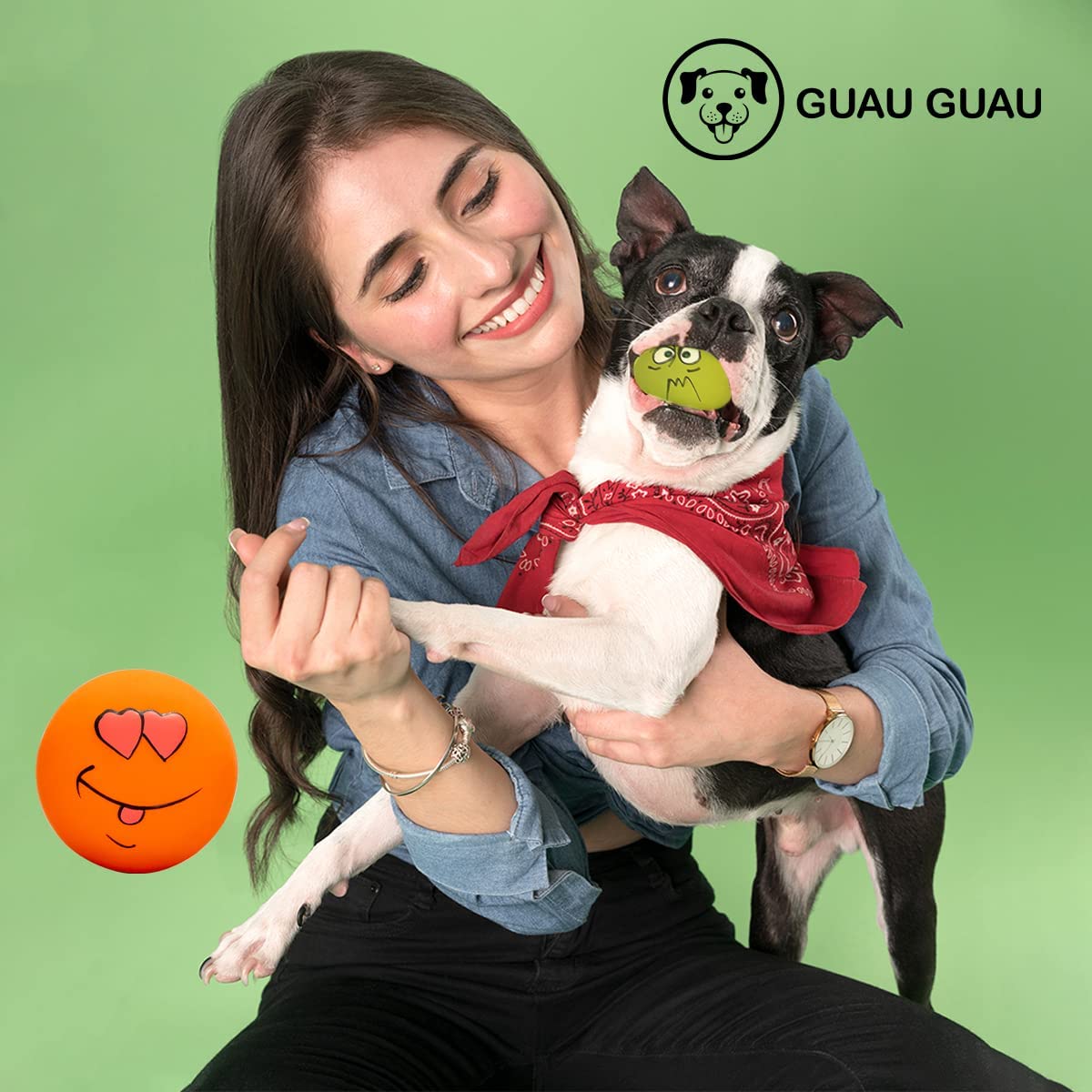 GUAU GUAU DOG TOYS SQUEAK LATEX RUBBER FETCH DOG BALLS FOR AGGRESSIVE CHEWERS FOR SMALL MEDIUM AND PUPPY