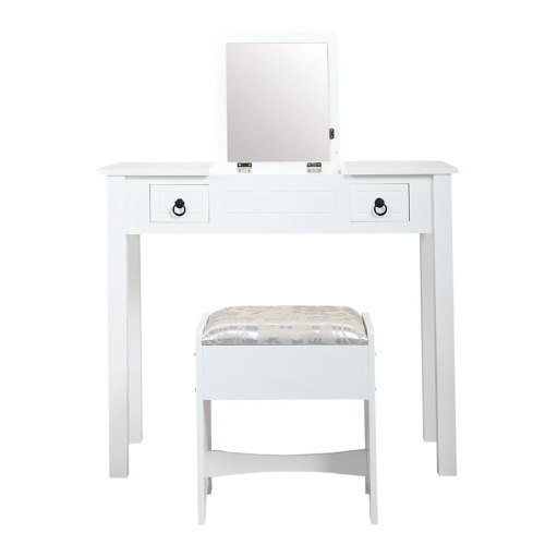 Vanity Set Table with Flip Top Mirror  Makeup Dres...