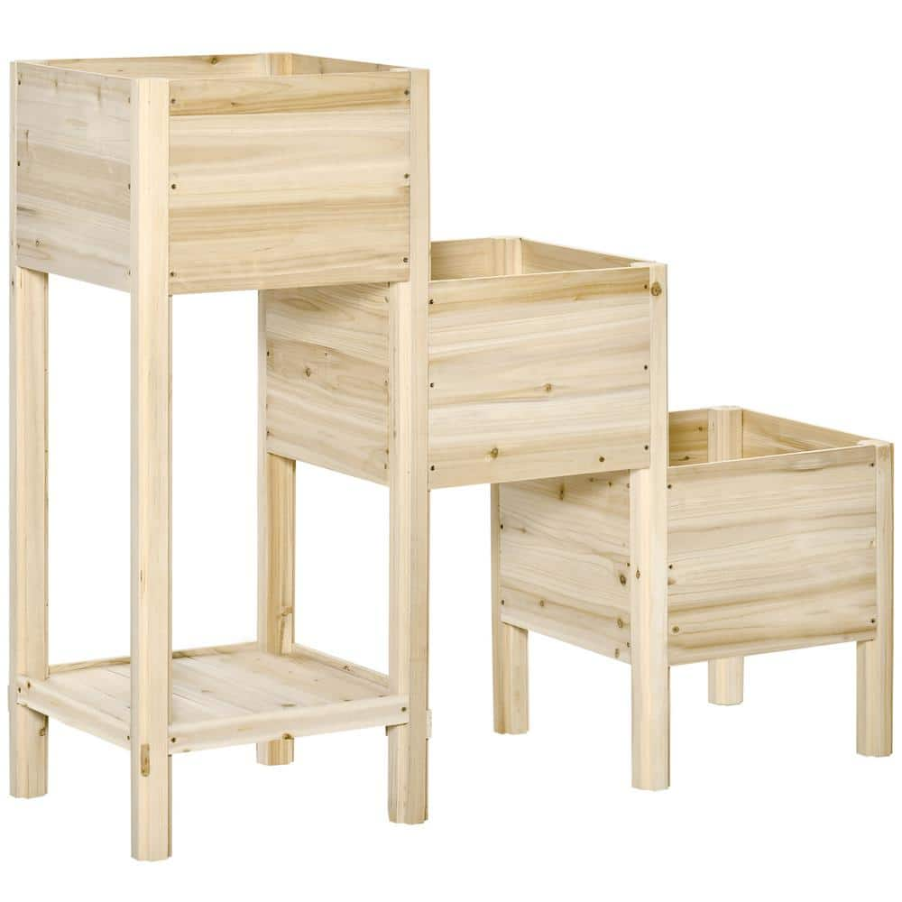 Outsunny 49 in. x 18 in. Natural Wood 3-Tier Raised Garden Bed 845-653