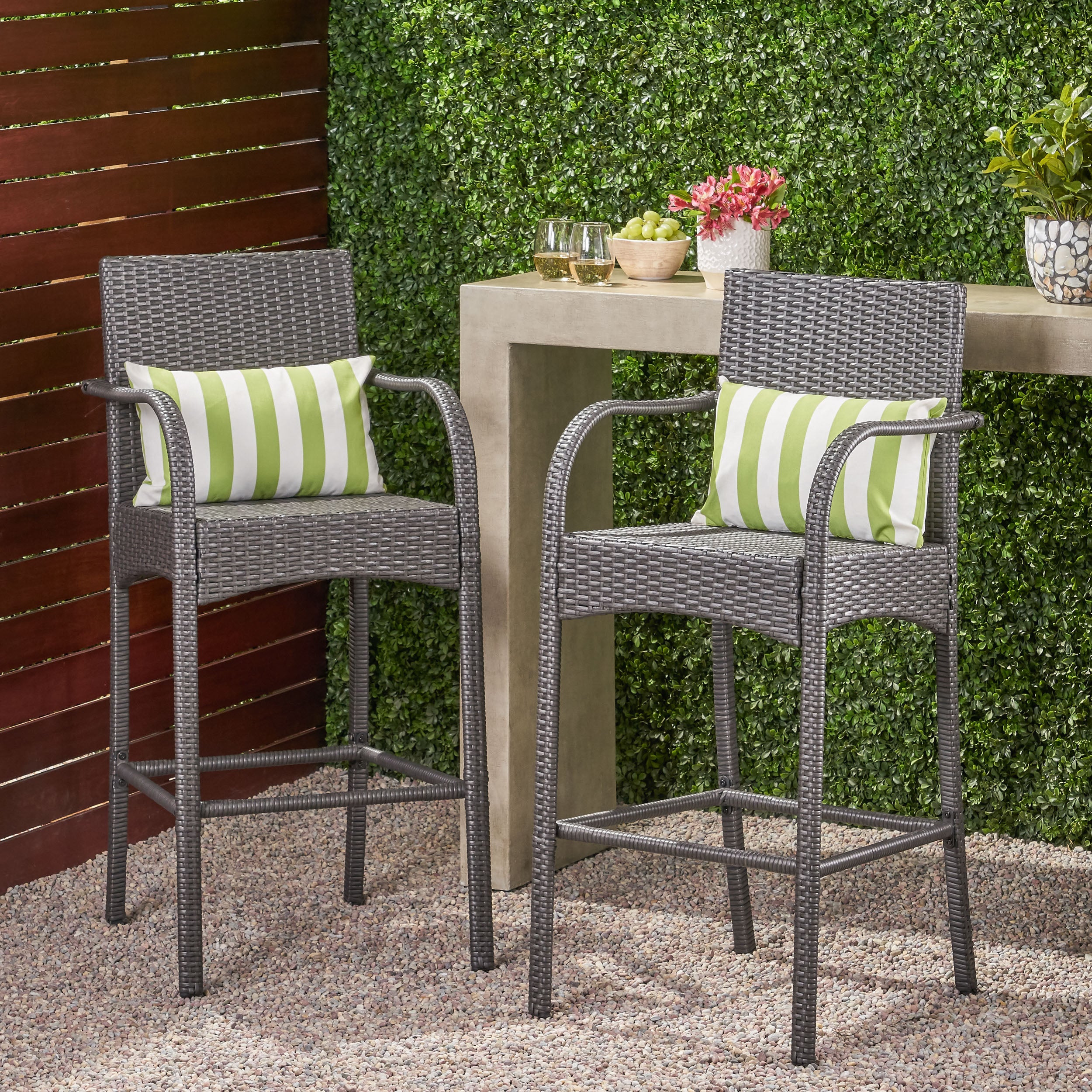 Iremide Outdoor Wicker Barstool Chair (Set of 2)