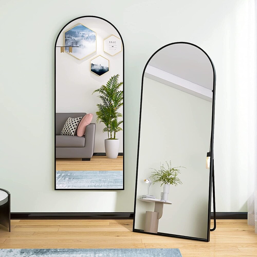 Tall Full Length Mirror with Stand  Black Wall Mounting Full Body Mirror  Metal Frame Full Length Mirror for Living Room Bedroom