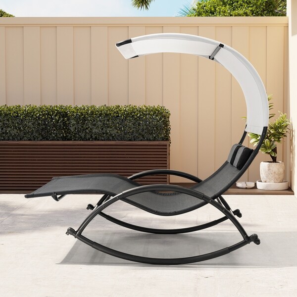 Outdoor Double Chaise Lounge Chair Rocking Lounger with Sunshade Canopy