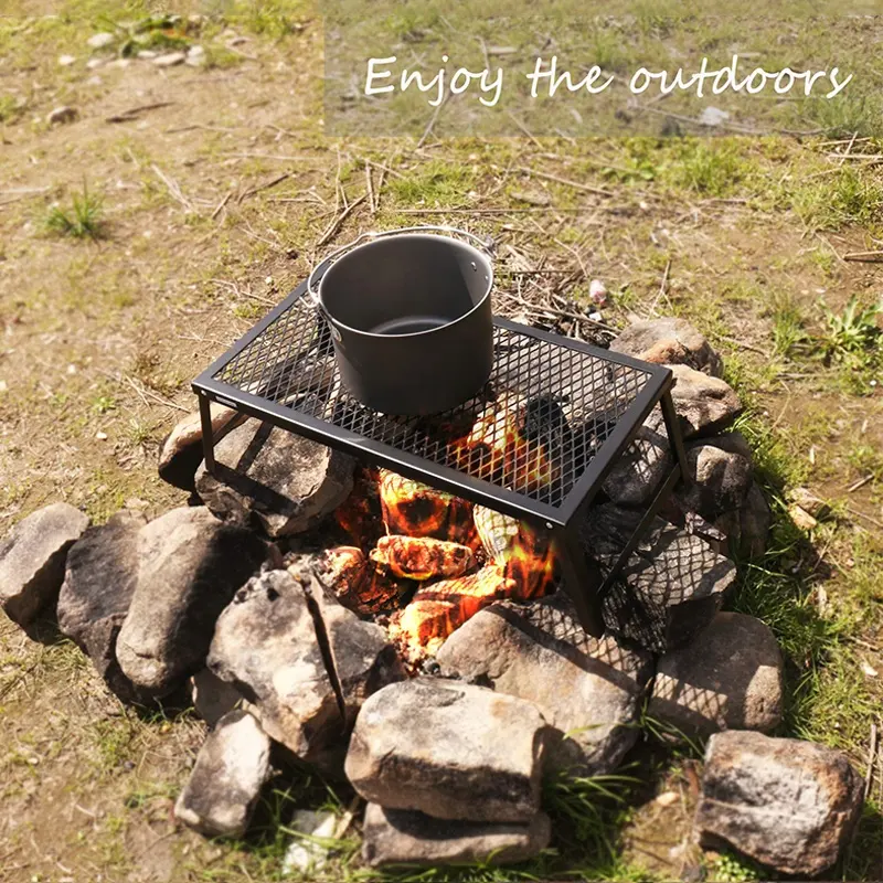 Deluxefit Folding Campfire Grill Heavy Duty Camp Grill Portable Over Fire Grill Grate for Outdoor Picnic