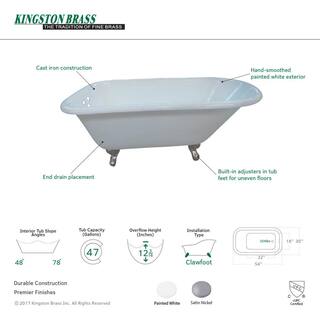 Aqua Eden Petite 54 in. Cast Iron Brushed Nickel Roll Top Clawfoot Bathtub with 3-38 in. Centers in White YVCT3D543019NT8