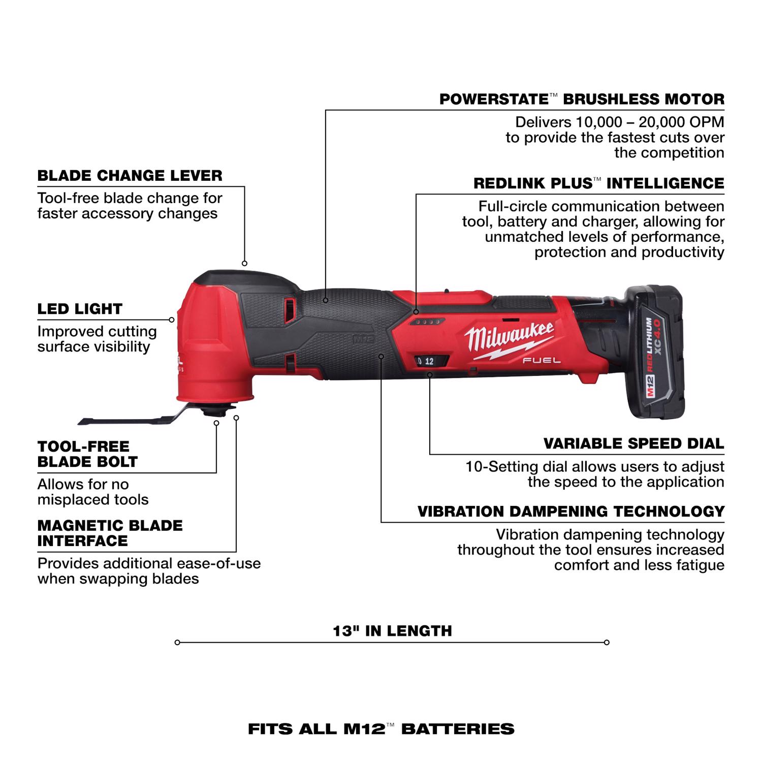 MW M12 FUEL 12 V Cordless Oscillating Multi-Tool Kit (Battery \u0026 Charger)