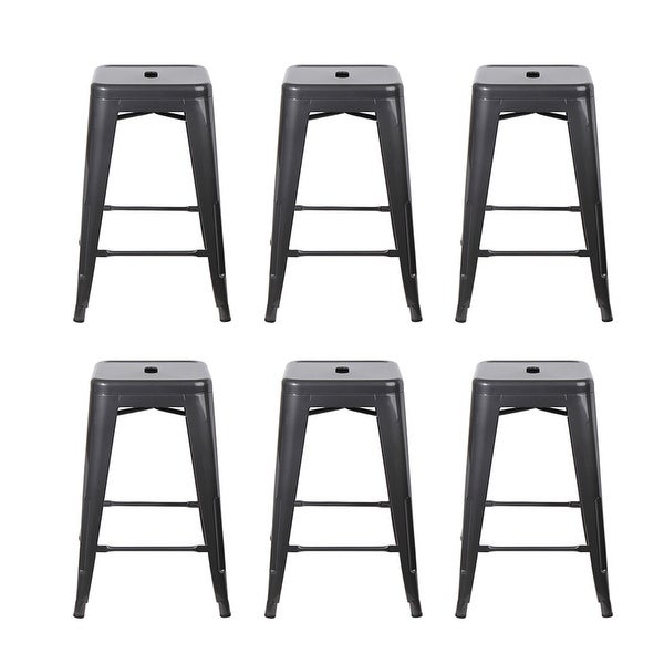 24 inch Metal Stool Counter Height Square Backless -Set of 6