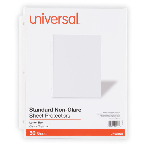 Universal Top-Load Poly Sheet Protectors， Std Gauge， Nonglare， Clear， 50/Pack (21126)