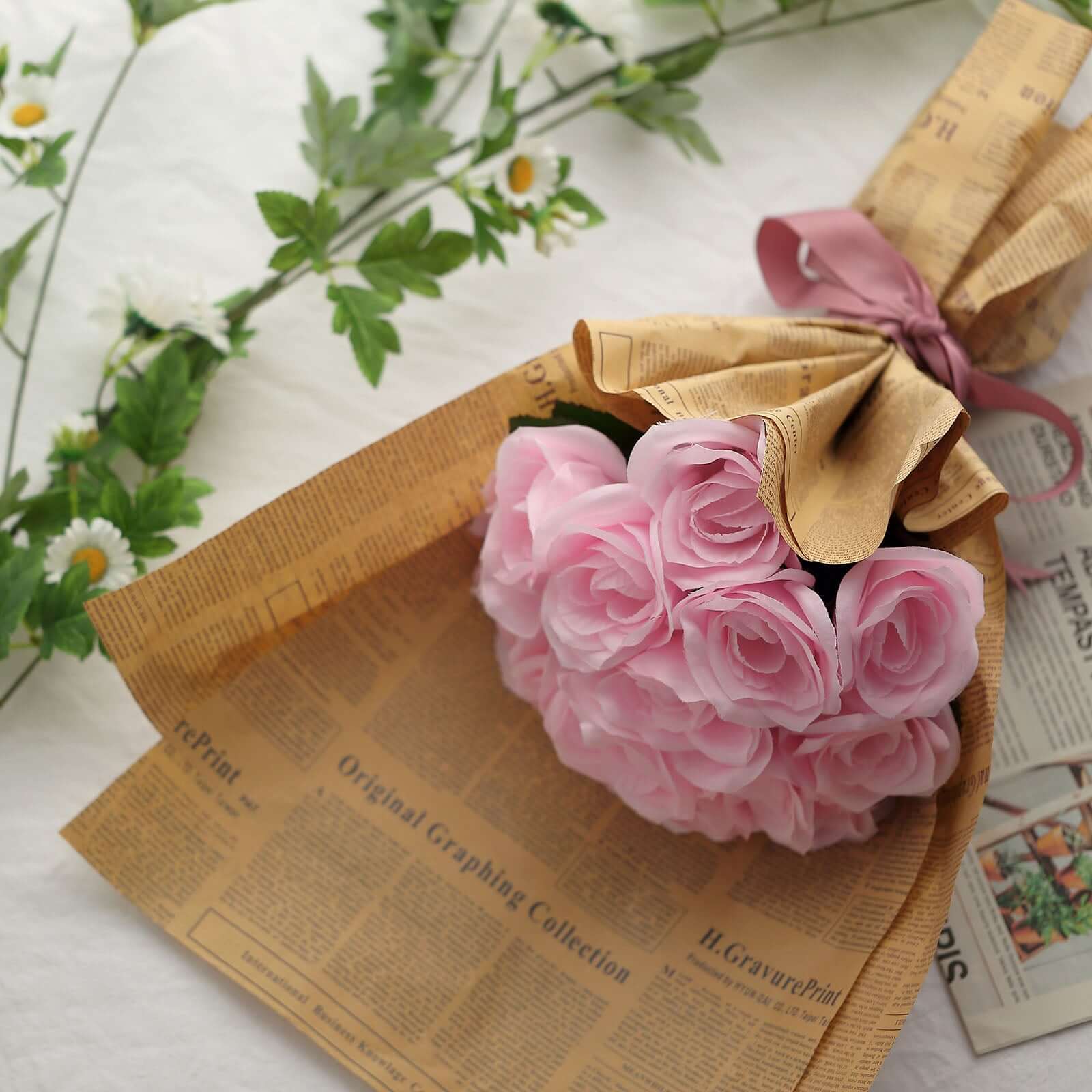 Pink Artificial Velvet-Like Rose Flower Bouquet 12