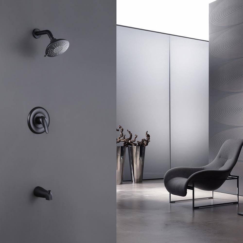 Hlihome 2-Spray Patterns with 1.8 GPM 6 in. Wall Mount Fixed Shower Head with Tub Faucet in Matte Black RBDK-0905-MB