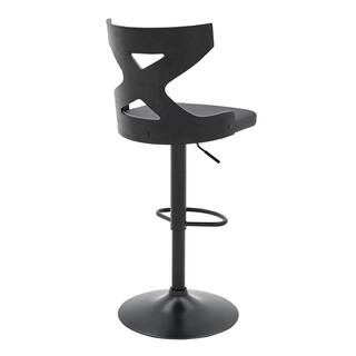 Armen Living Etienne Gray Adjustable Swivel Faux Leather and Black Metal Bar Stool LCETBABLGR