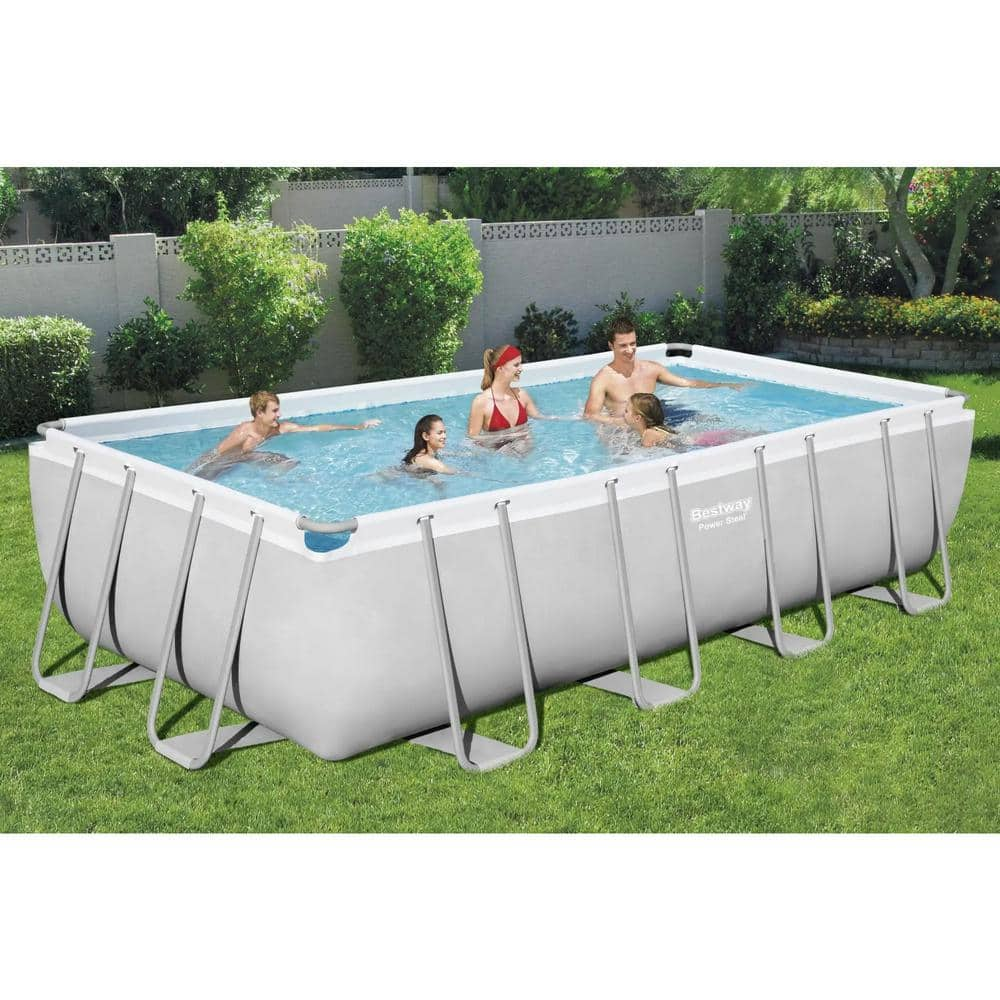 Bestway 18 ft. x 9 ft. x Rectangular 48 in. Deep Metal Frame Above Ground Swimming Pool Set 56468E-BW