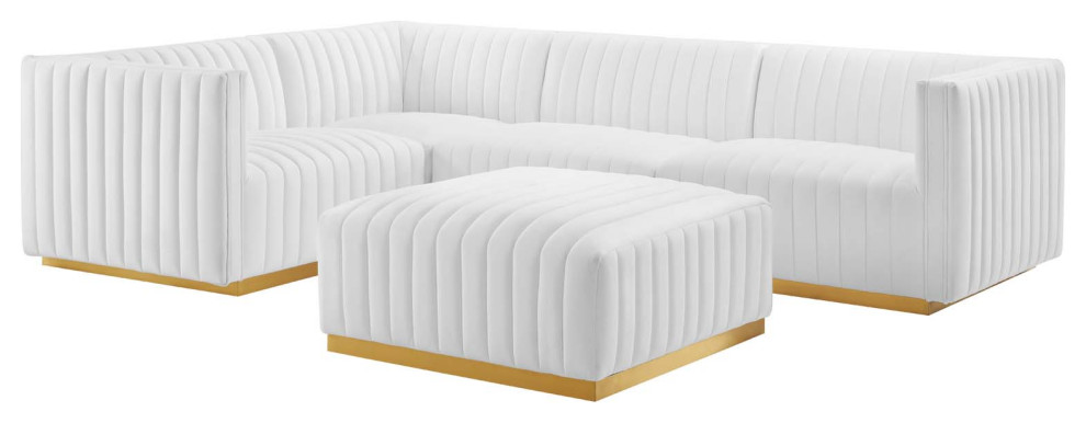 Conjure Channel Tufted Performance Velvet 5 Piece Sectional   Contemporary   Sectional Sofas   by Modern Furniture LLC  Houzz