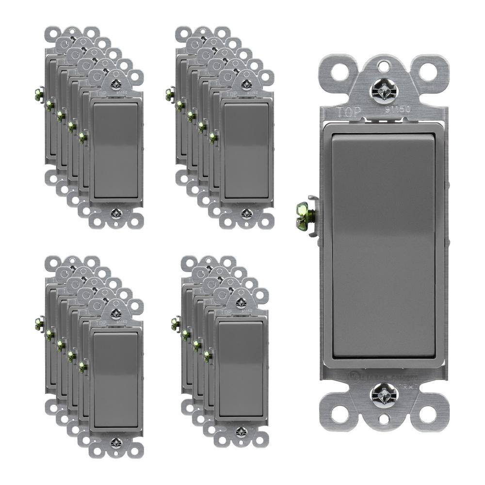 ENERLITES 15 Amp Single Pole DecoratorRocker Light SwitchGray (20-Pack) 91150-GY-20PCS