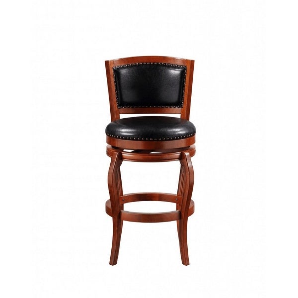 Rory 29 Inch Swivel Barstool， Solid Wood， Nailhead Trim