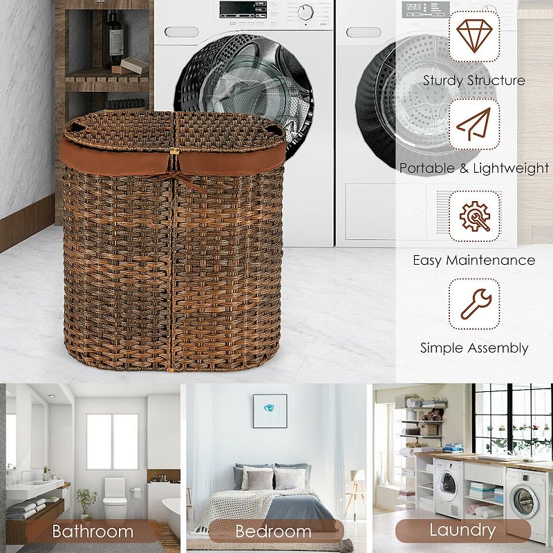 Handwoven Laundry Hamper Basket with 2 Removable Liner Bags