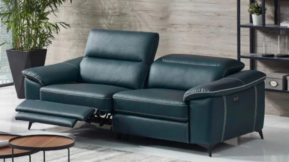 Magnolia Modern Blue Leatherette Loveseat With Electric Recliners   Modern   Loveseats   by Virgil Stanis Design  Houzz