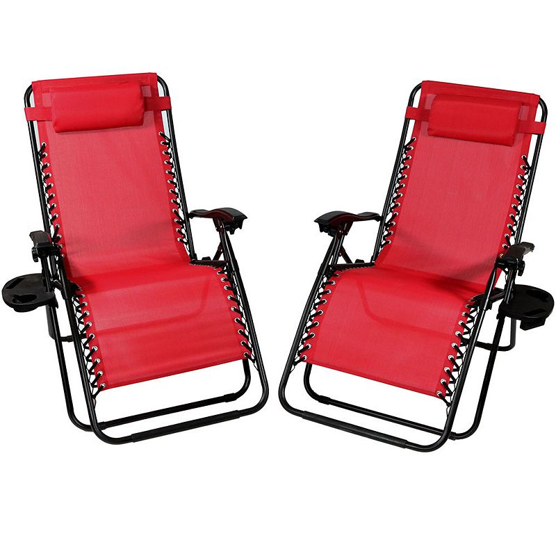 Sunnydaze Oversized Zero Gravity Lounge Chairs and Cup Holder - Set of 2 - Red