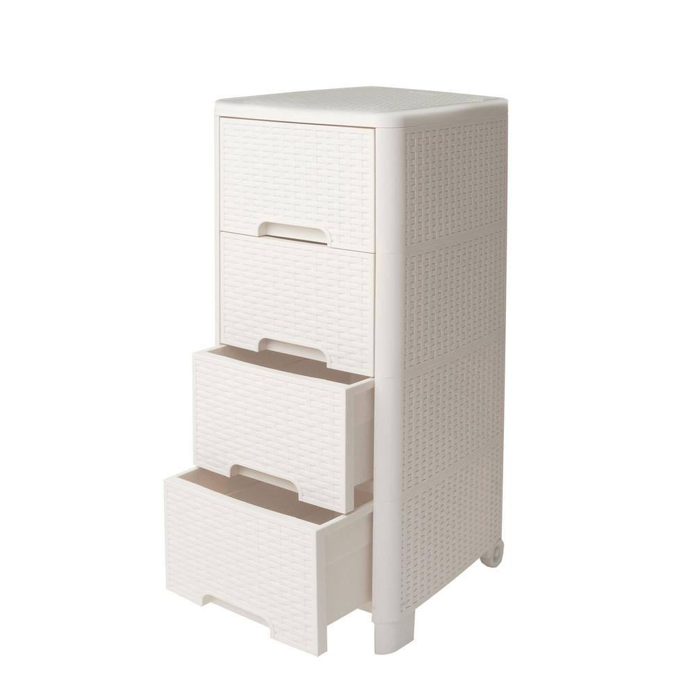 Modern Homes Rattan Style 4 Drawer Unit in Ivory 68189