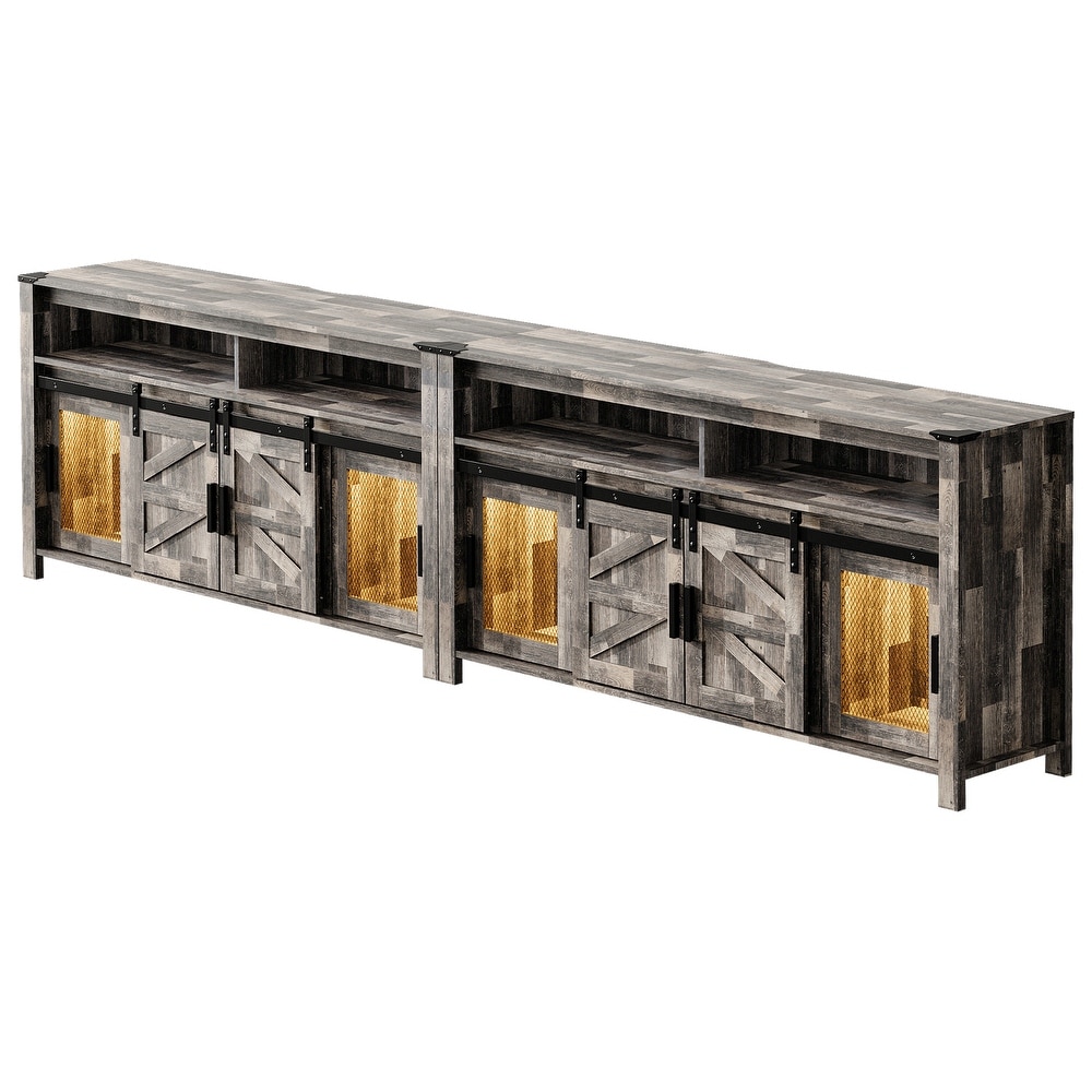 LED Farmhouse Entertainment Center with Mesh and Barn Doors  31\