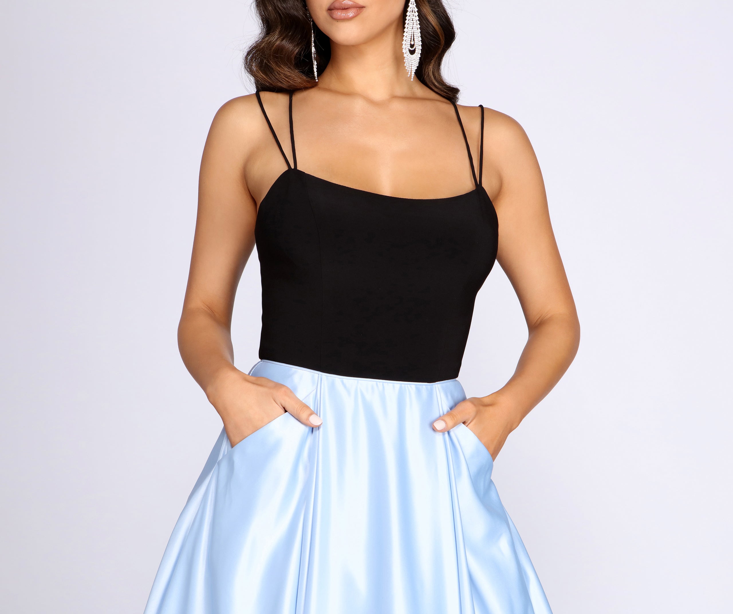 Bayley Cross Back Satin Ball Gown