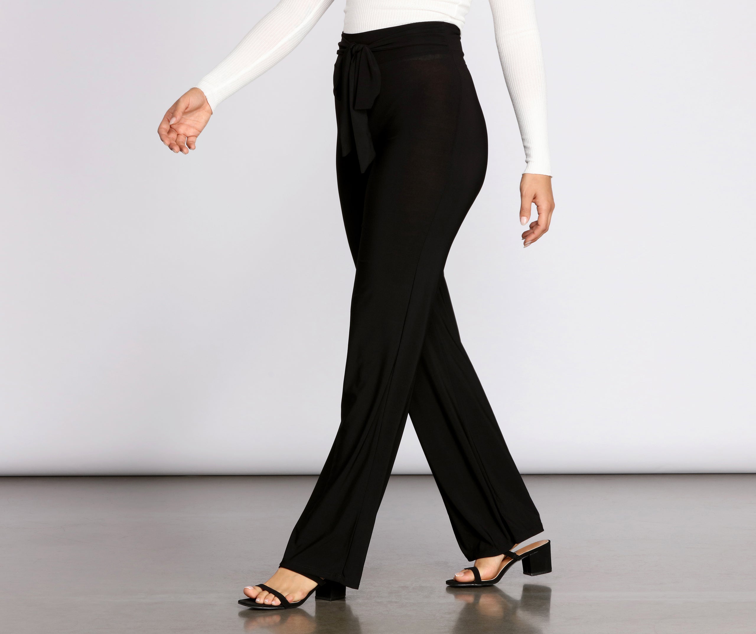 Tie Waist Straight Leg Knit Pants